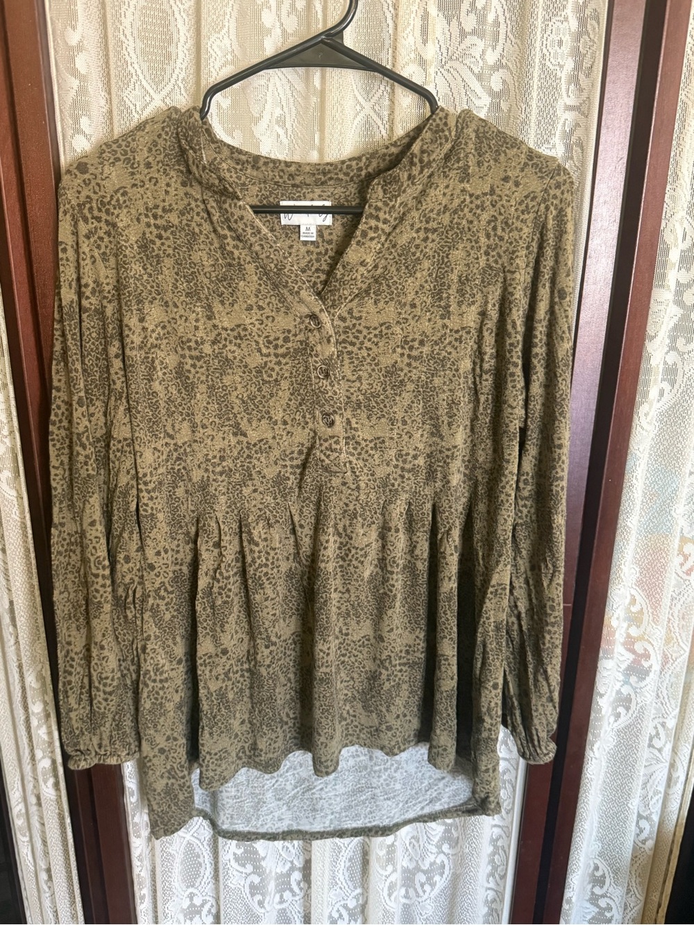 Wonderly Olive Green Printed Henley Tunic